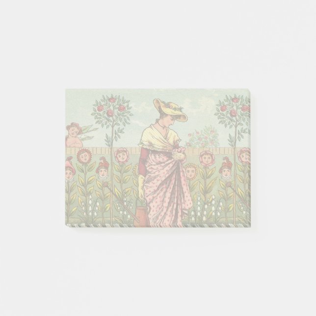 Notas Post-it® Arte Antiguo Mujer Flor Creciente Jardín (Anverso)