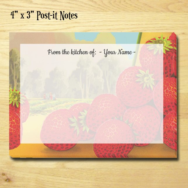 Notas Post-it® Arte de caja de fresas retro editable  (Retro Strawberry Farm Custom Post-it Notes)