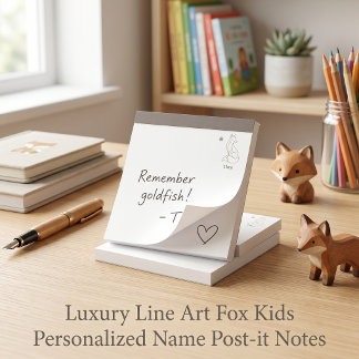 Notas Post-it® Arte de Línea de Lujo Fox Kids Nombre Personalizad