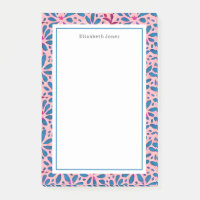 Arte folclórico rosa y azul floral