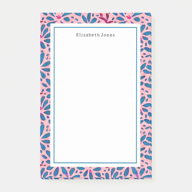 Notas Post-it® Arte folclórico rosa y azul floral (Anverso)