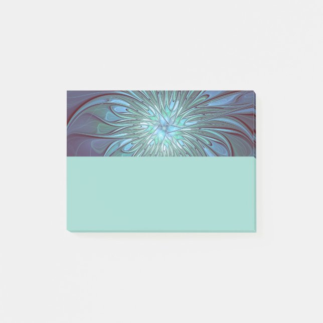 Notas Post-it® Arte fractal de flores azules abstractas modernas  (Anverso)