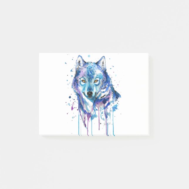 Notas Post-it® Arte gráfico del lobo azul (Anverso)