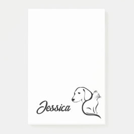 Notas Post-it® Arte lineal de gato y perro Kawaii