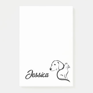 Notas Post-it® Arte lineal de gato y perro Kawaii