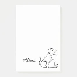 Notas Post-it® arte lineal de gato y perro lindo