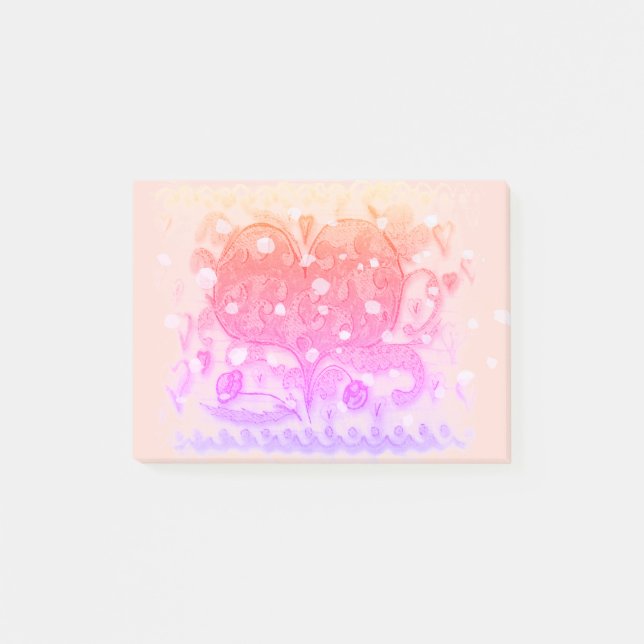 Notas Post-it® Arte Popular Rosemaling Corazón y hojas rosadas, f (Anverso)