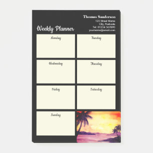 Notas Post-it® Atardecer de planner semanal en pintura tropical