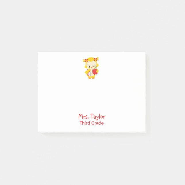 Notas Post-it® Atractivo búho amarillo (Anverso)