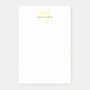 Notas Post-it® Atractivo Monograma Amarillo Blanco Moderno Minima