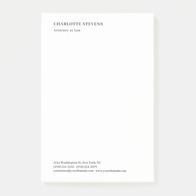 Notas Post-it® Attorney at Law Trendy Minimalist Elegant Simple (Anverso)