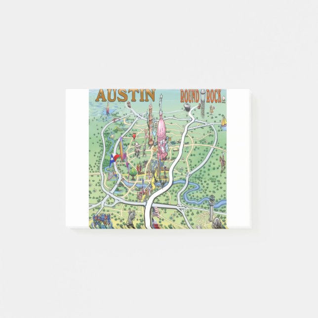 Notas Post-it® Austin Round Rock Texas Fun Map (Anverso)