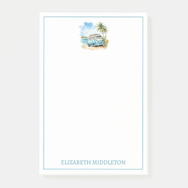 Notas Post-it® Autobús azul retro de Isla Tropical (Anverso)