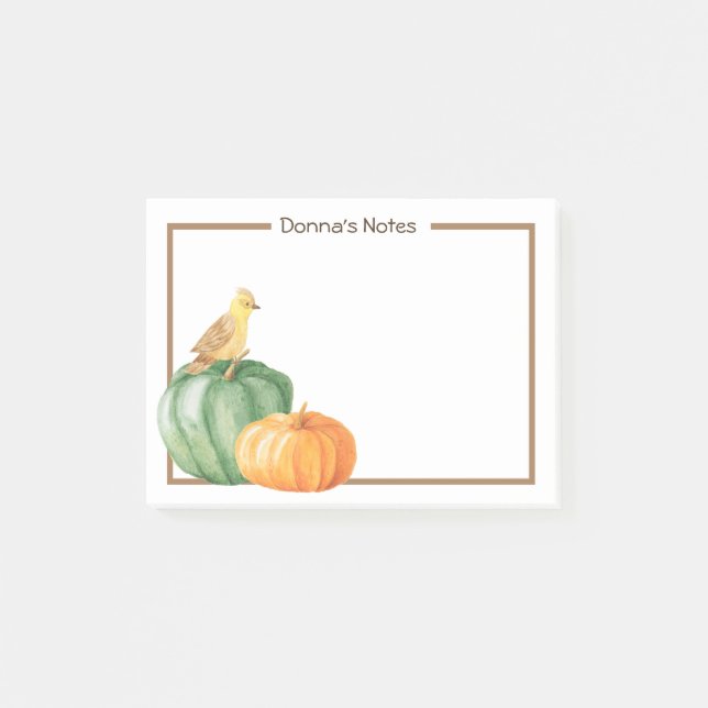 Notas Post-it® Ave Amarillo Dorado Con Calabazas (Anverso)