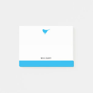 Notas Post-it® Ave azul cielo brillante y borde blanco con nombre