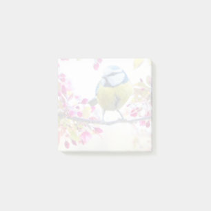 Notas Post-it® Ave azul y amarillo bonito en una foto de una sucu