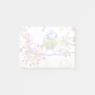 Notas Post-it® Ave azul y amarillo bonito en una foto de una sucu