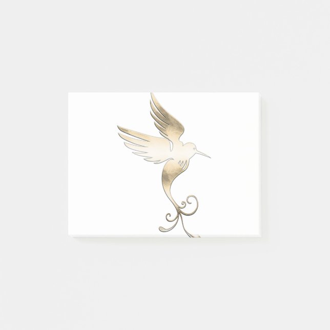 Notas Post-it® Ave blanca dorada (Anverso)
