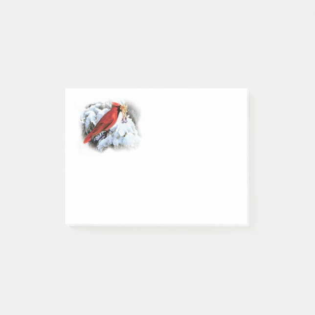 Notas Post-it® ave roja en la nieve (Anverso)