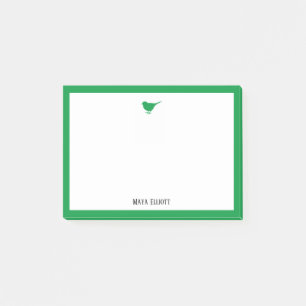 Notas Post-it® Ave verde brillante y borde con blanco y nombre