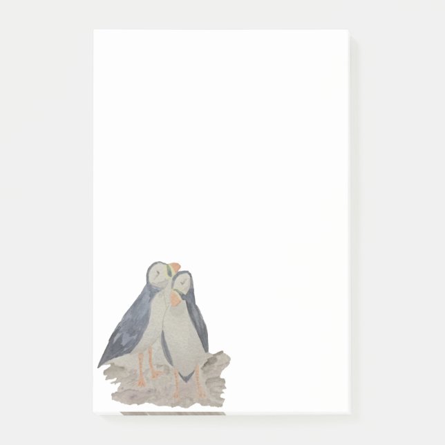 Notas Post-it® Aves acuarelas Arte Animal Cute Puffins (Anverso)