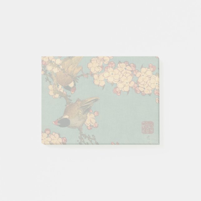 Notas Post-it® Aves flores Hokusai Arte Japonés (Anverso)