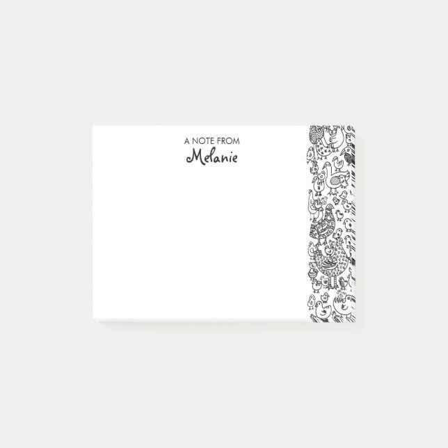 Notas Post-it® Aves Ilustracion blanco y negro personalizado (Anverso)
