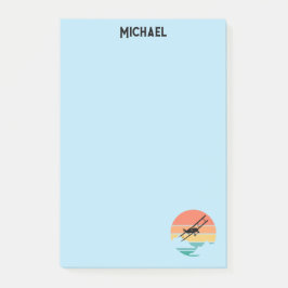 Notas Post-it® Avión Antiguo Retro & Atardecer, Nombre Personaliz