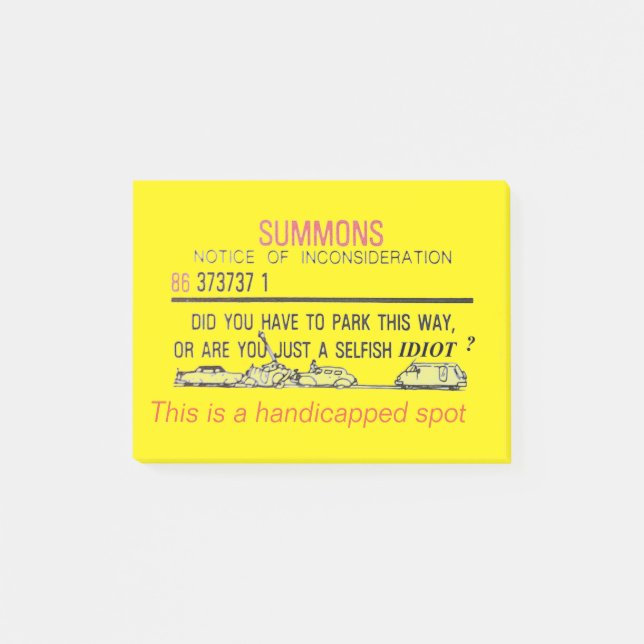 Notas Post-it® Aviso de estacionamiento para personas con discapa (Anverso)