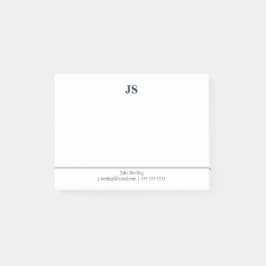 Notas Post-it® Azul blanco oscuro monograma minimalista