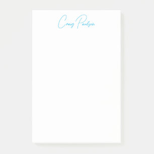 Notas Post-it® Azul blanco tu nombre caligrafía Minimalista único