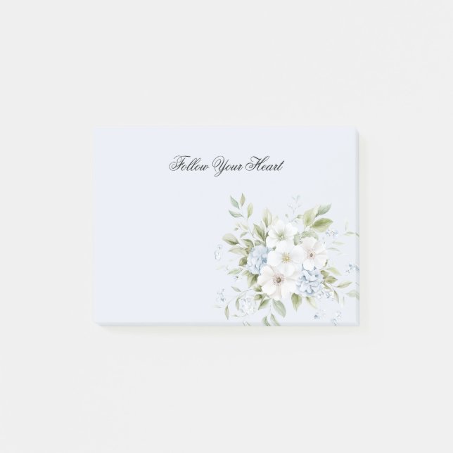 Notas Post-it® Azul Celeste Blanco Floral Pálido (Anverso)