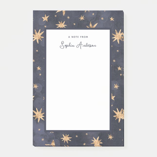 Notas Post-it® Azul celeste con estrellas de oro falsas (Anverso)