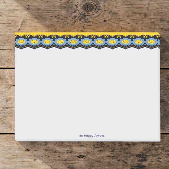Notas Post-it® Azul Celeste y Floral Amarillo Sol (Made by hand with love. Blue floral edge with bright yellow and black and add your own quote below.)
