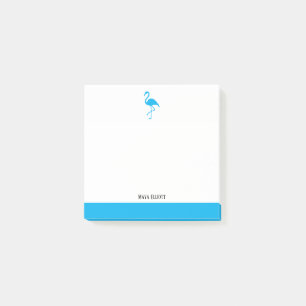 Notas Post-it® Azul cielo sobre flamenco blanco y borde con nombr