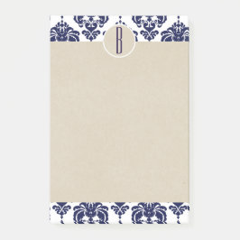 Notas Post-it® Azul Marina Blanco Glam Damask Kraft Monograma Ini