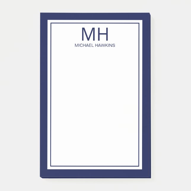 Notas Post-it® Azul Marino Blanco Monogramado de Hombre (Anverso)