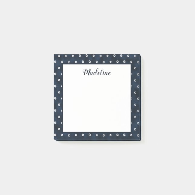 Notas Post-it® Azul Marino Blanco Puntos Abstractos Personalizado (Anverso)