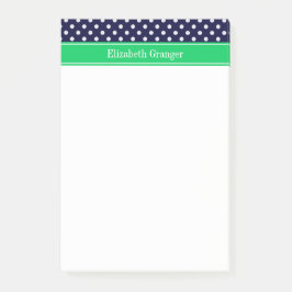 Notas Post-it® Azul Marino con Lunares Verde Esmeralda Monograma 
