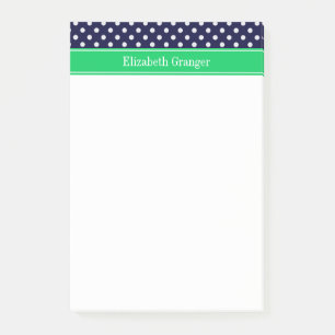 Notas Post-it® Azul Marino con Lunares Verde Esmeralda Monograma 