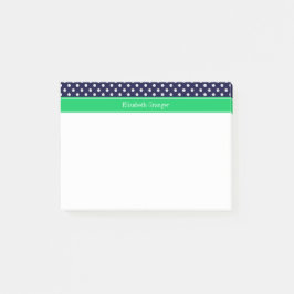 Notas Post-it® Azul Marino con Lunares Verde Esmeralda Monograma 