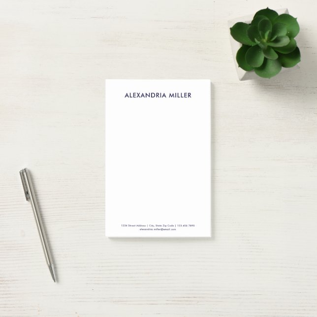 Notas Post-it® Azul marino Minimalista personalizado 4x6 (Oficina)