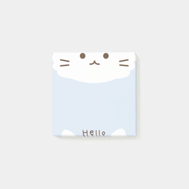 Notas Post-it® Azul pastel y gato blanco lindo (Anverso)