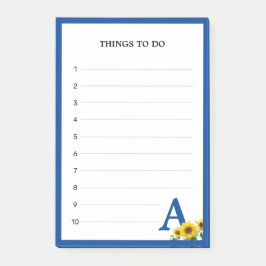 Notas Post-it® Azul Real Monograma & Girasoles Cosas Por Hacer