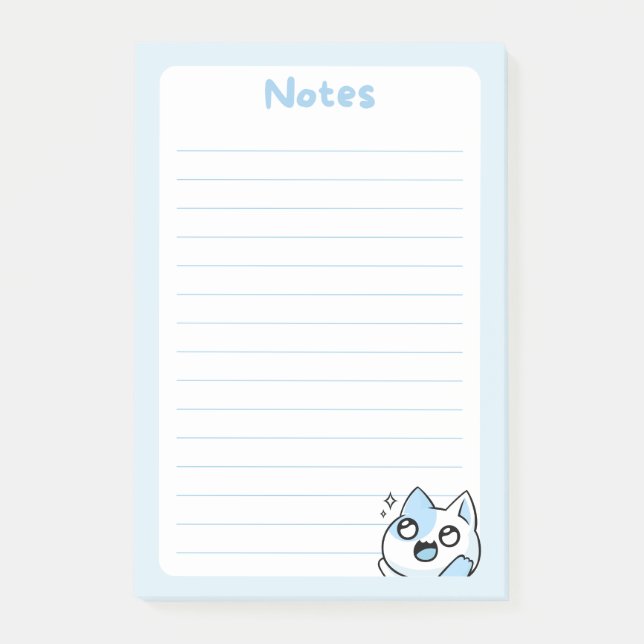 Notas Post-it® Azul suave Kawaii Chibi Kitty Cat con esparkling (Anverso)