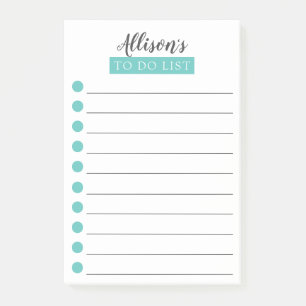 Notas Post-it® Azul turquesa personalizado para hacer la lista po