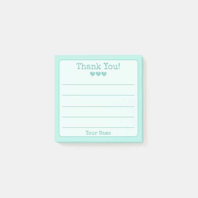 Notas Post-it® Azul Turquesa Simple Su Nombre Gracias (Anverso)