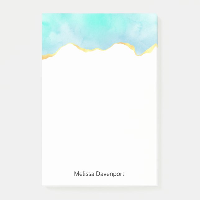 Notas Post-it® Azul verde tropical tranquilo con borde dorado (Anverso)