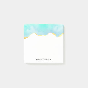 Notas Post-it® Azul verde tropical tranquilo con borde dorado