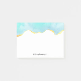 Notas Post-it® Azul verde tropical tranquilo con borde dorado